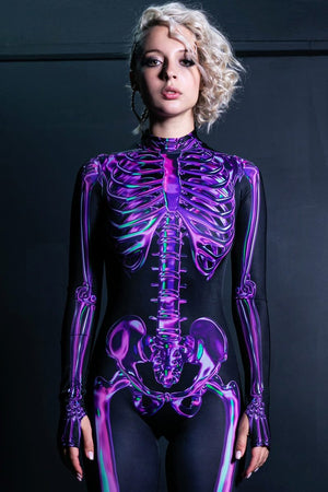 Purple Skeleton Costume Close View