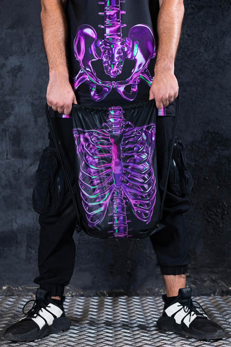 Purple Skeleton Drawstring Bag Full View