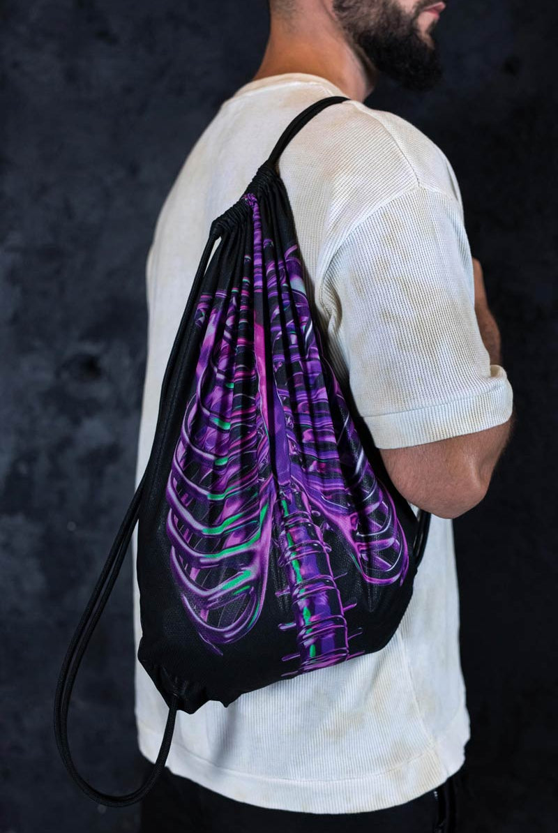 Purple Skeleton Drawstring Bag Side View