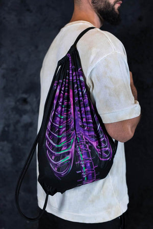 Purple Skeleton Drawstring Bag Side View