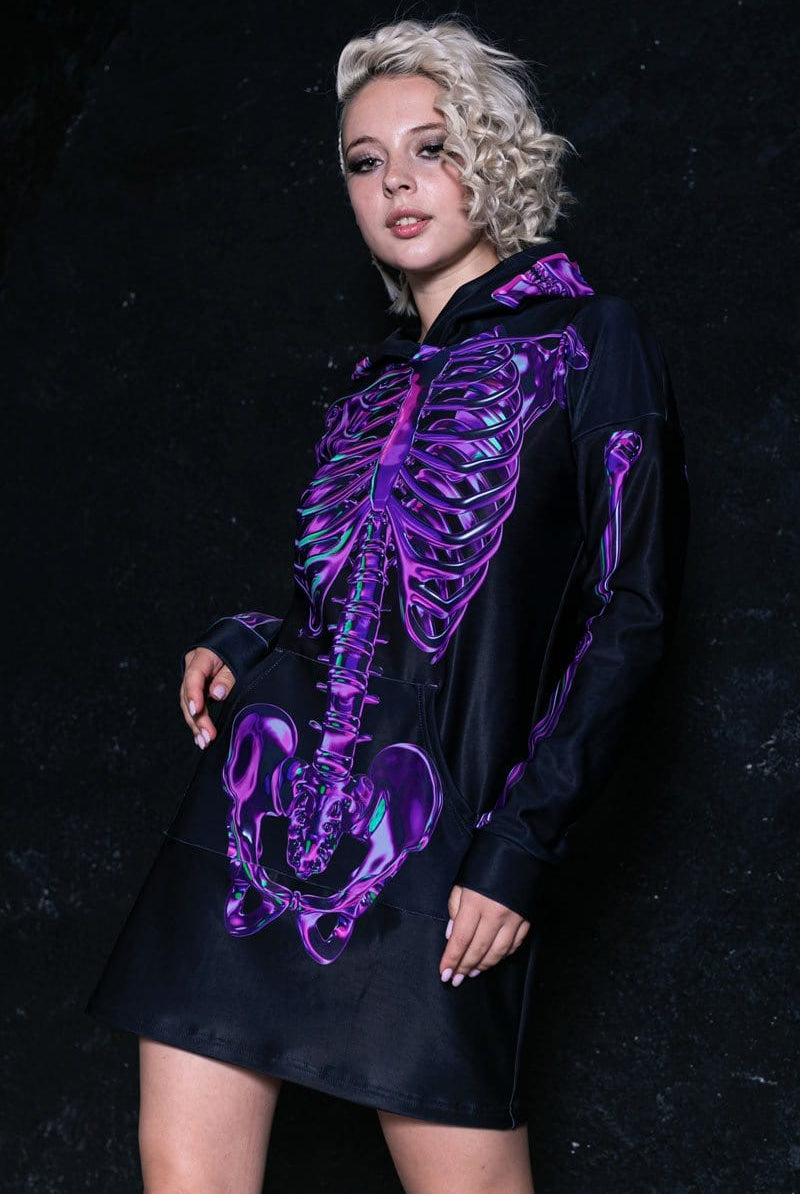 Purple Skeleton Hoodie Dress Front View