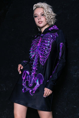 Purple Skeleton Hoodie Dress Front View