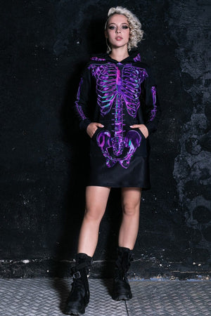 Purple Skeleton Hoodie Dress Full View