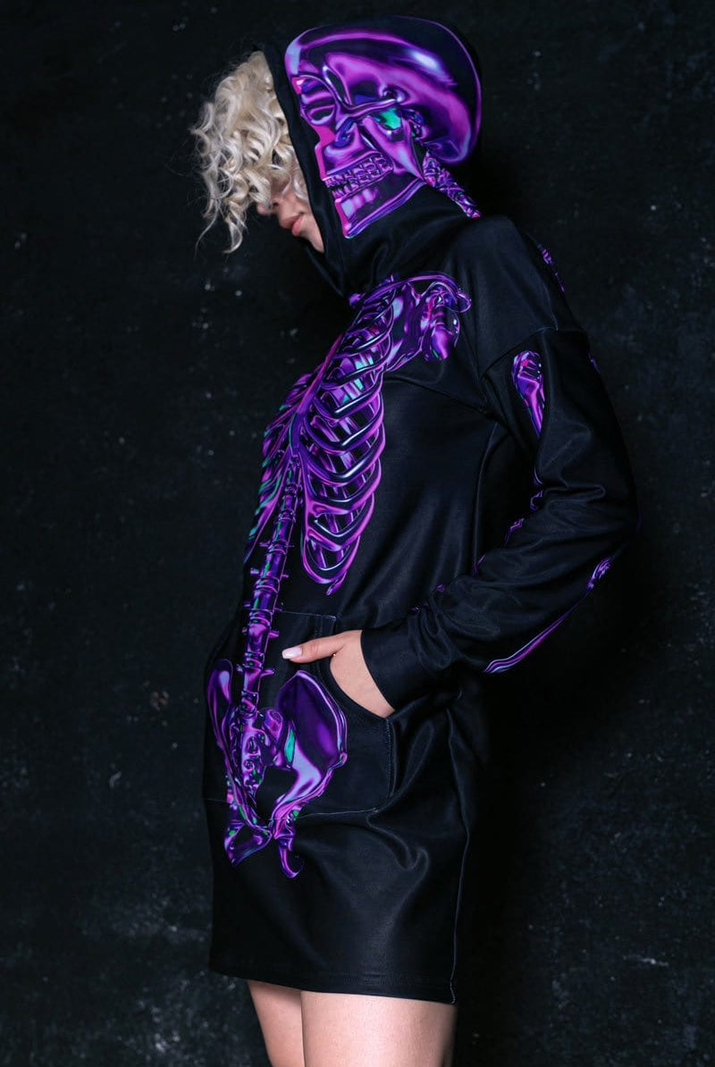 Purple Skeleton Hoodie Dress Side View