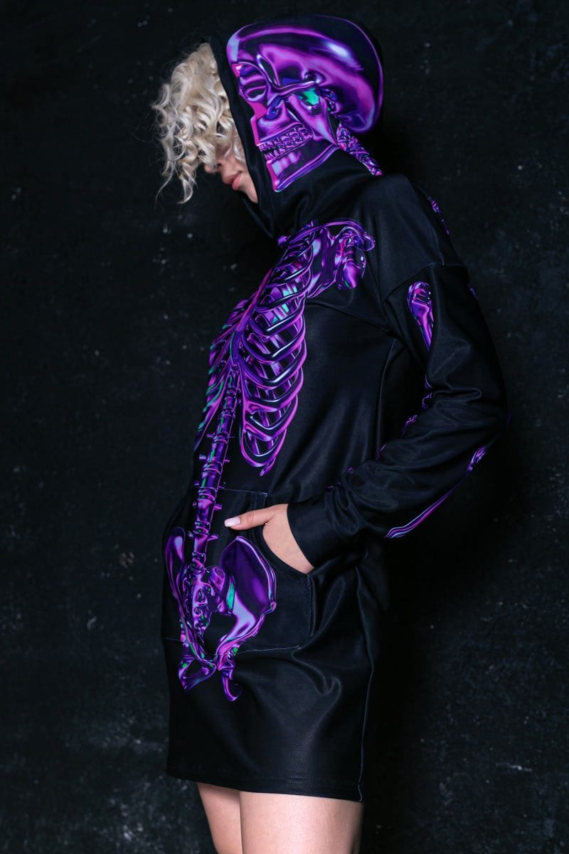 Purple Skeleton Hoodie Dress Side View