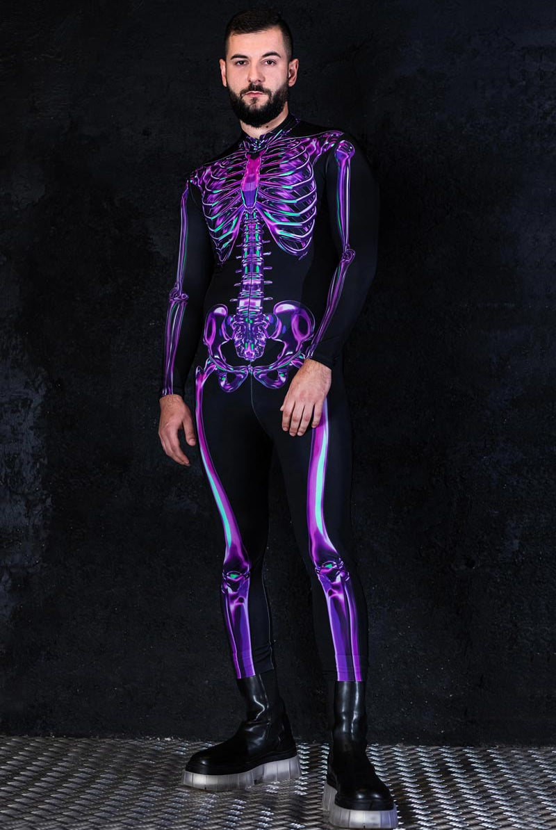 Purple Skeleton Men Costume Front View