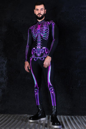 Purple Skeleton Men Costume Front View