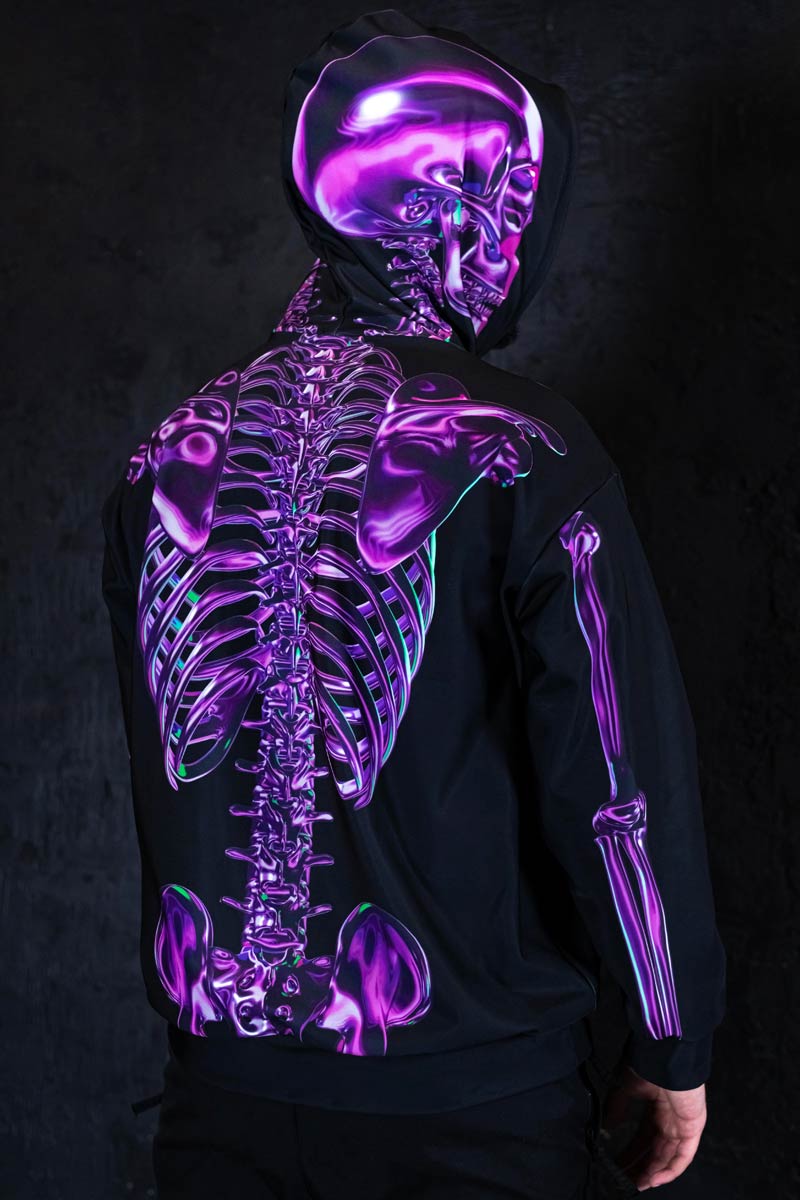 Purple Skeleton Men Hoodie Back View
