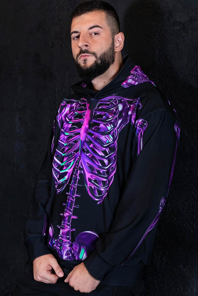 Purple Skeleton Men Hoodie Close View