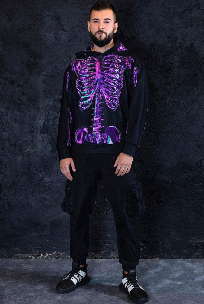 Purple Skeleton Men Hoodie Full View