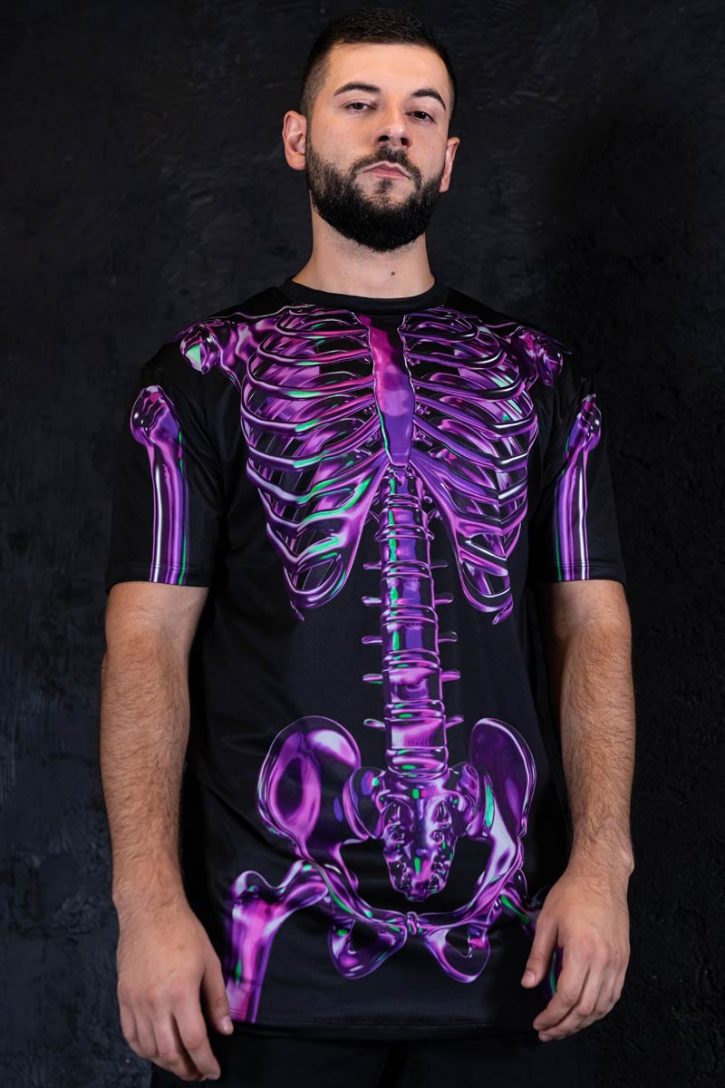 Purple Skeleton Men Oversized Tee Close View