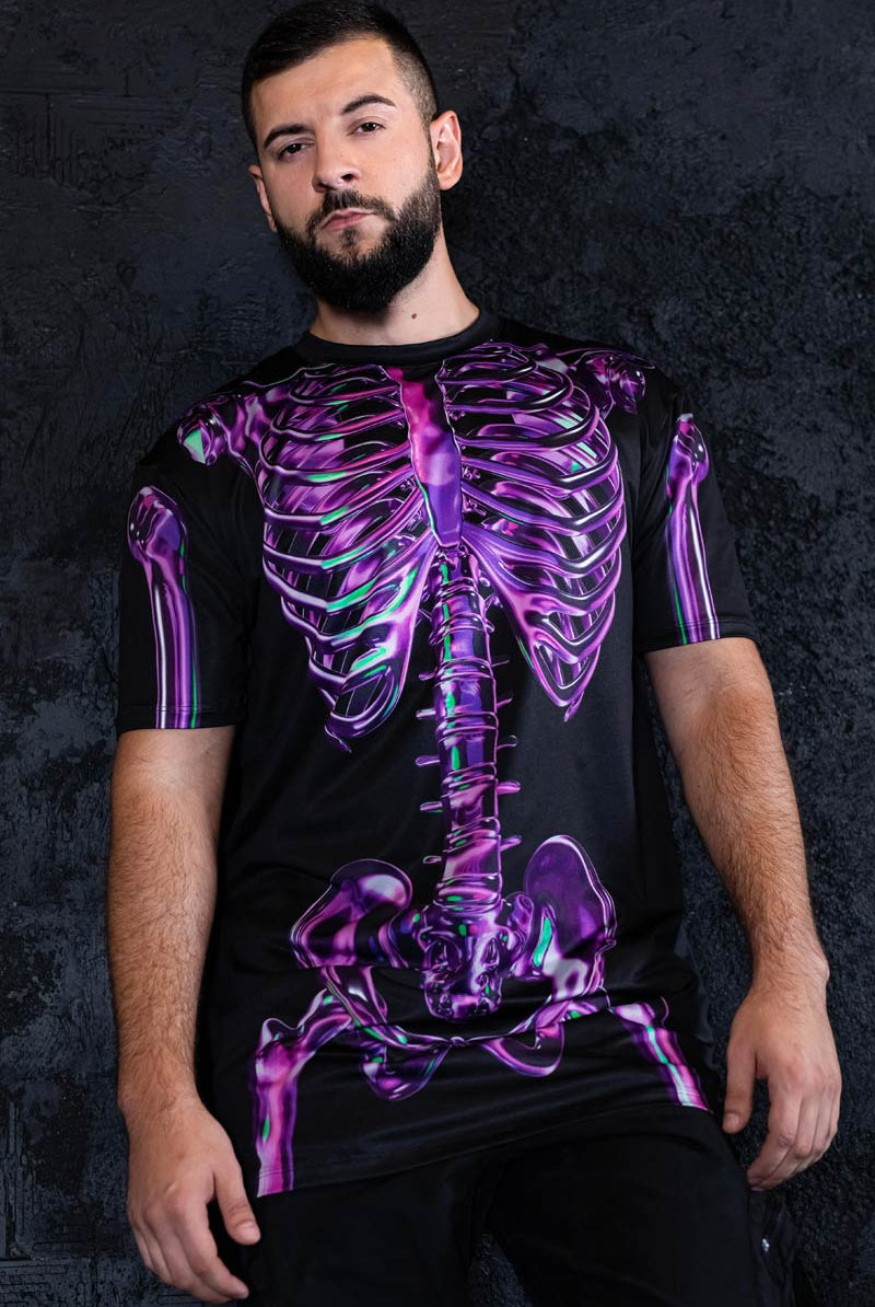 Purple Skeleton Men Oversized Tee Side View