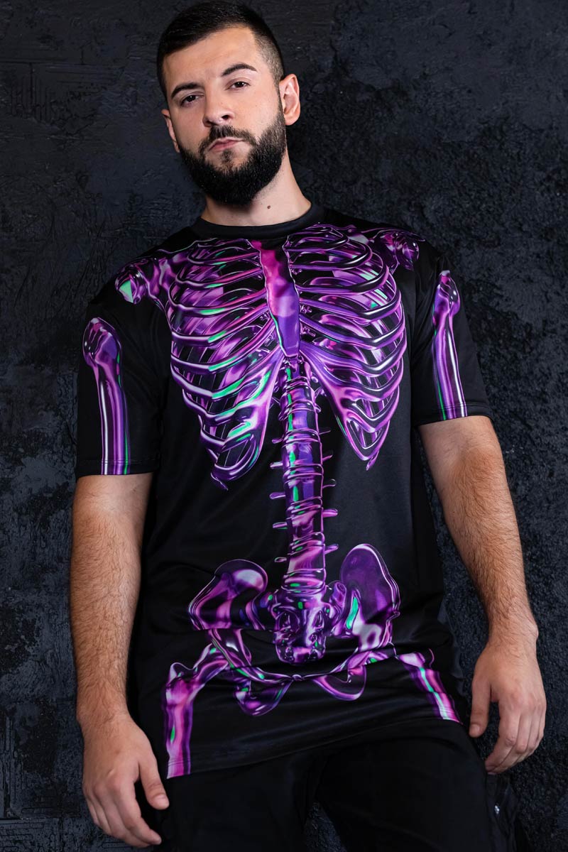 Purple Skeleton Men Oversized Tee Side View