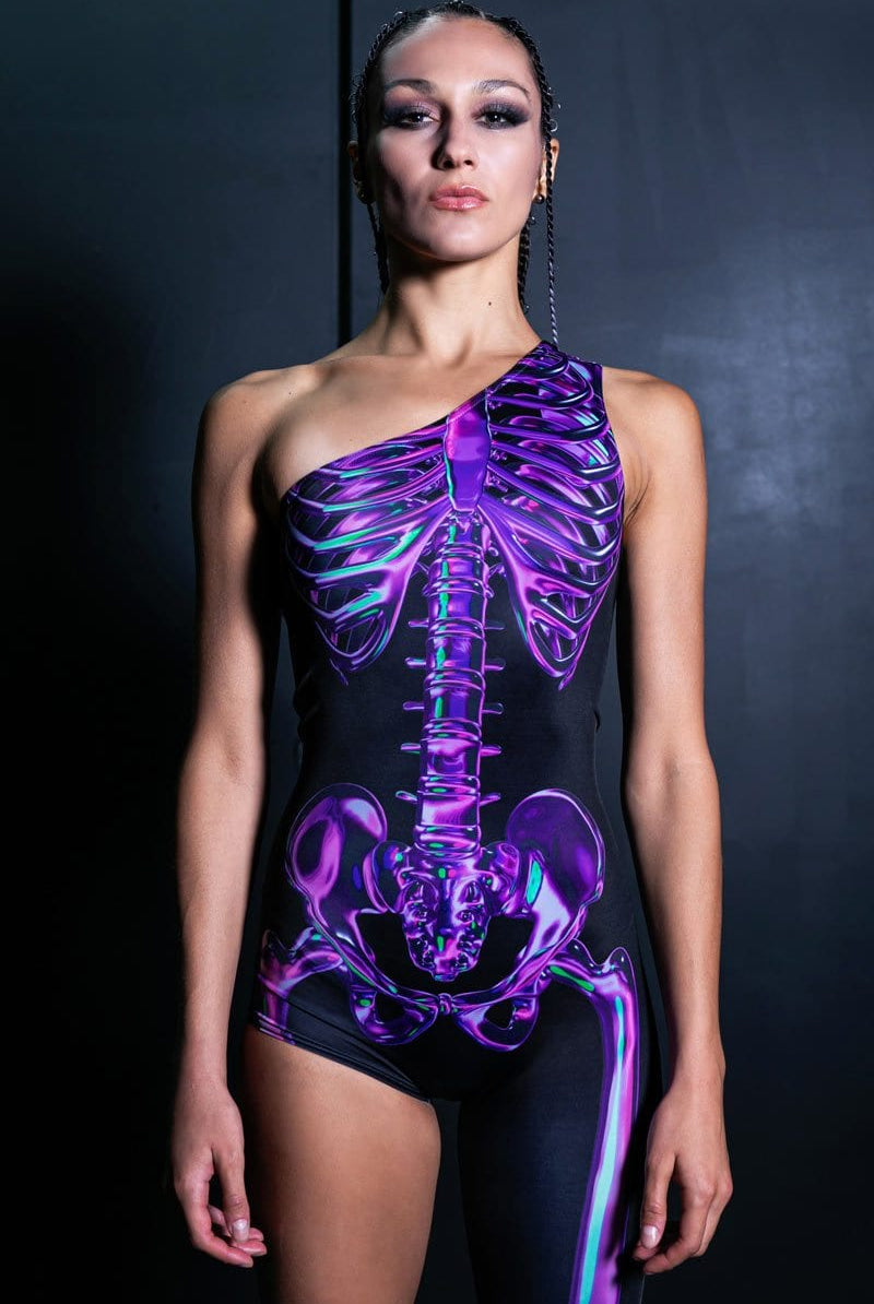Purple Skeleton One Leg Jumpsuit Front View