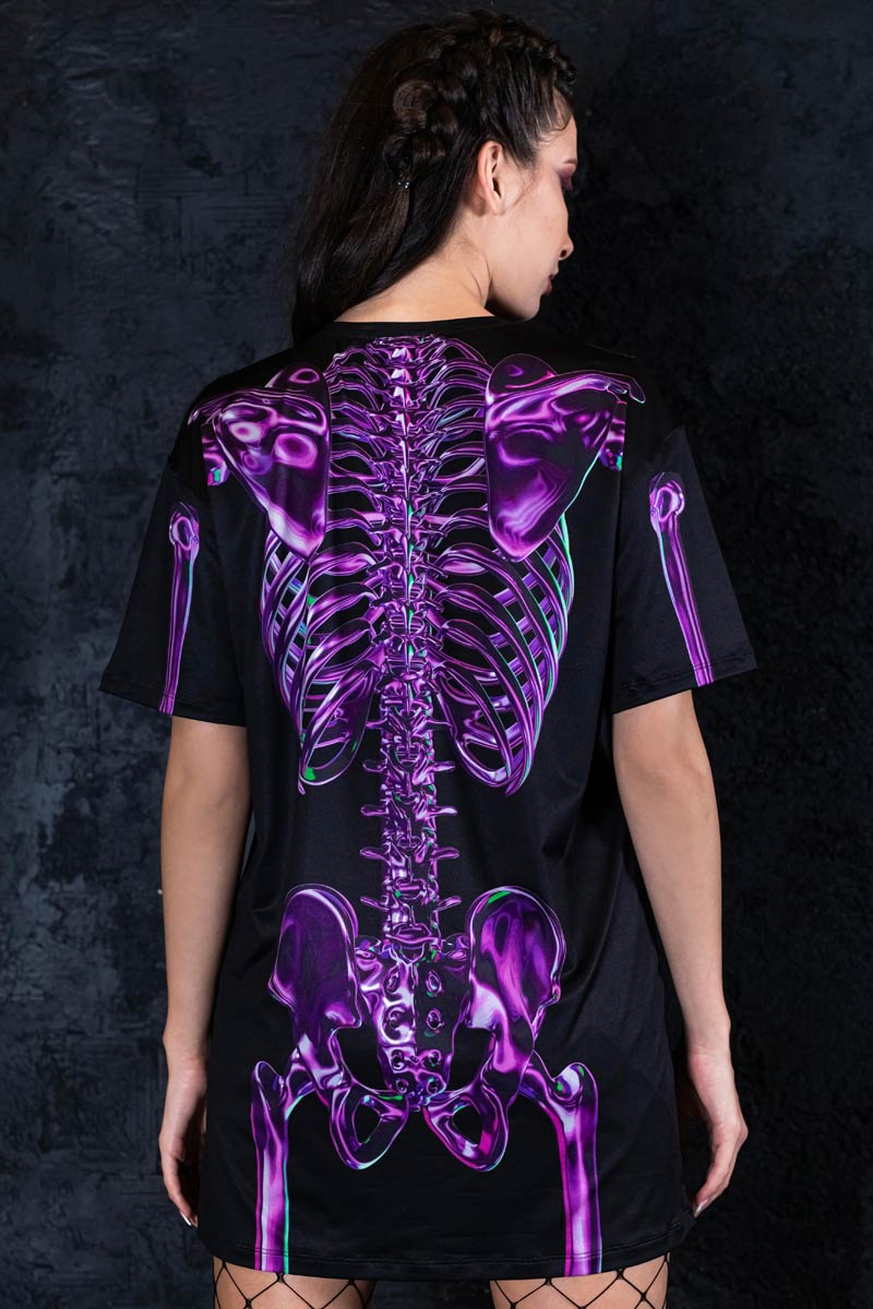 Purple Skeleton Oversized Tee Dress Back View
