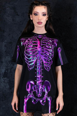 Purple Skeleton Oversized Tee Dress Close View