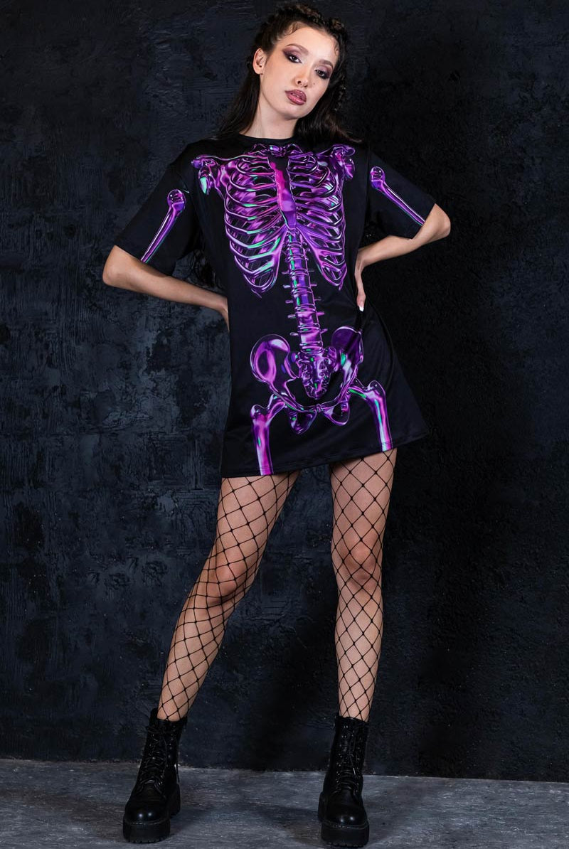 Purple Skeleton Oversized Tee Dress Full View
