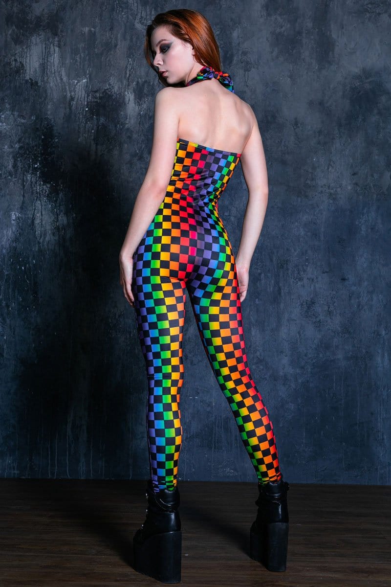Rainbow Checkered Catsuit Back View