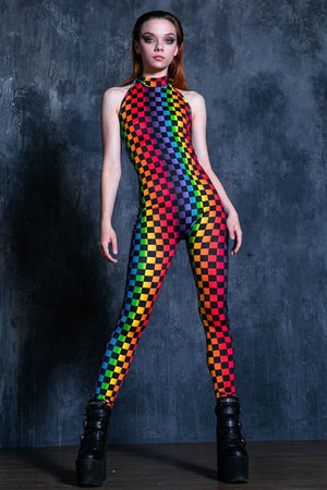 Rainbow Checkered Catsuit Front View