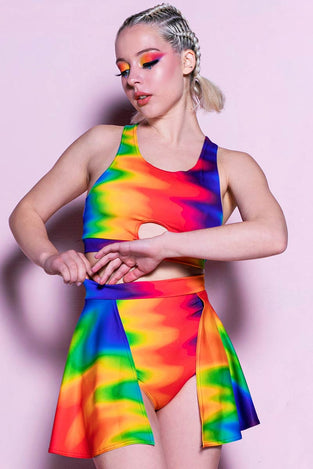 Rave Outfit Rainbow Overflow Two Piece Set Front View