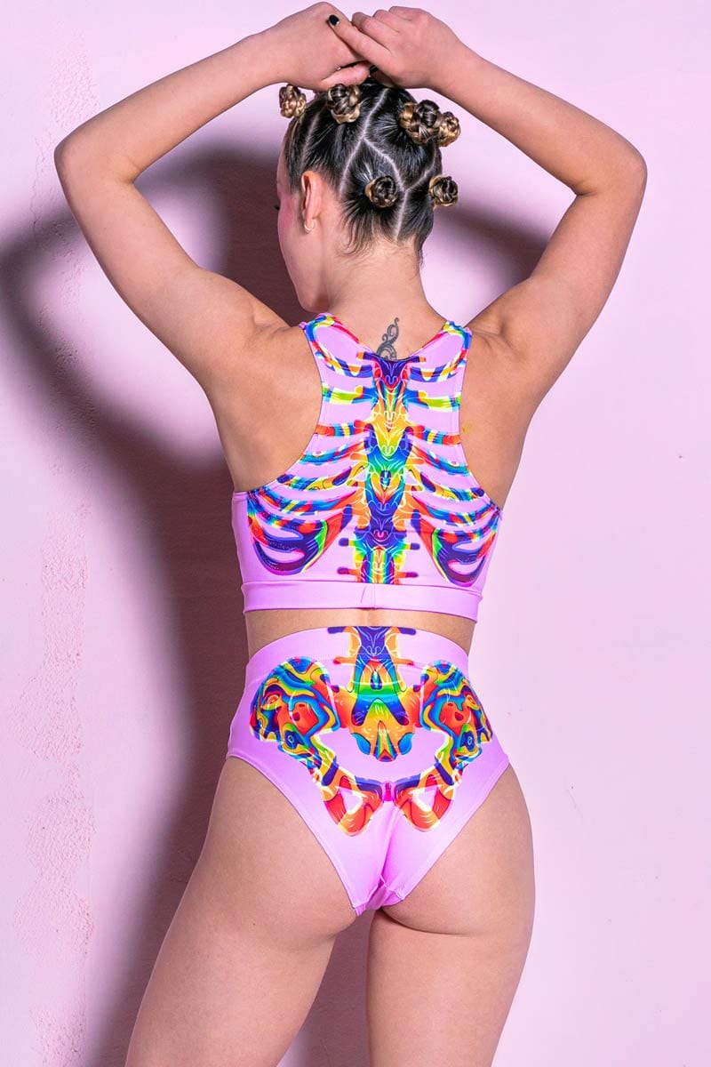 Rainbow Skeleton Booty Shorts Set Front View
