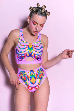 Rave Outfit Rainbow Skeleton Booty Shorts Set Front View