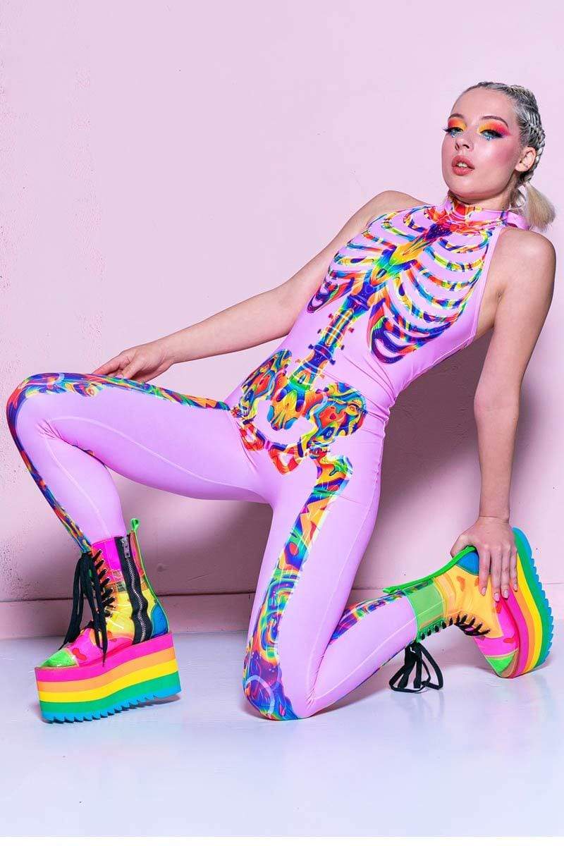 Rainbow Skeleton Catsuit Front View