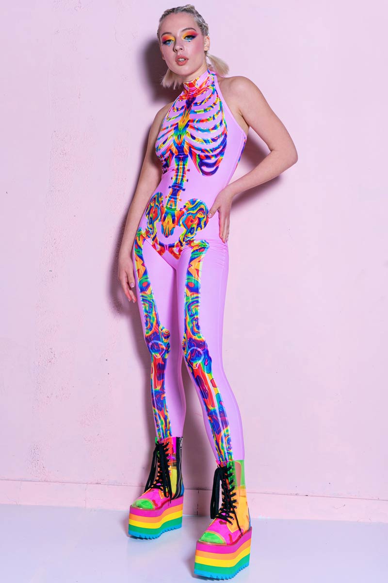 Rainbow Skeleton Catsuit Front View