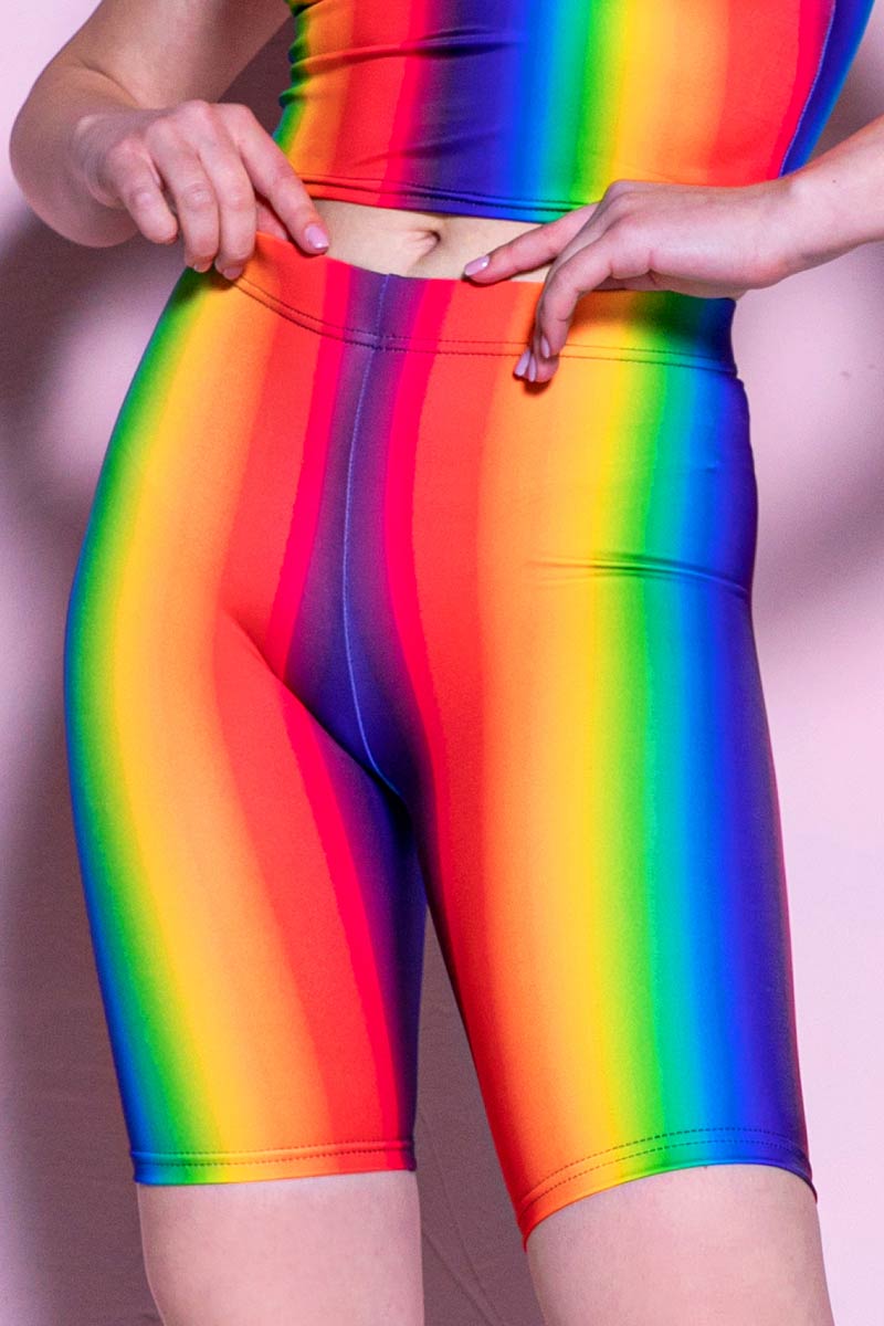 Rainbow Spectrum Biker Shorts Close View