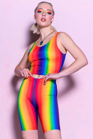 Rave Outfit Rainbow Spectrum Biker Shorts Set Front View