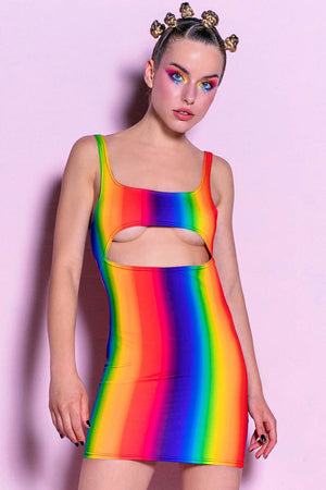 Rainbow Spectrum Cut Out Mini Dress Front View