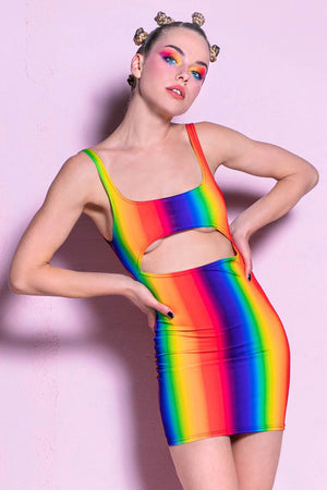 Rainbow Spectrum Cut Out Mini Dress Side View
