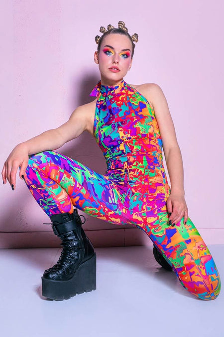 Rave Outfit Rainbow Splashes Catsuit Front View