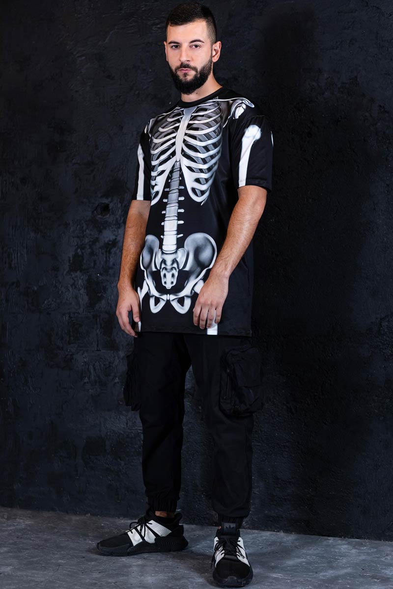 Rattling Bones Men Oversized Tee Shirt for Halloween | Devil Walking