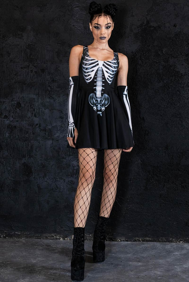 Rattling Bones Skater Halloween Dress with Skeleton
