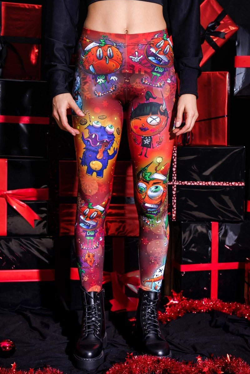 Devil Xmas Red Leggings Close View