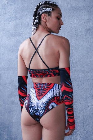 Red Serpent Booty Shorts Set Back View