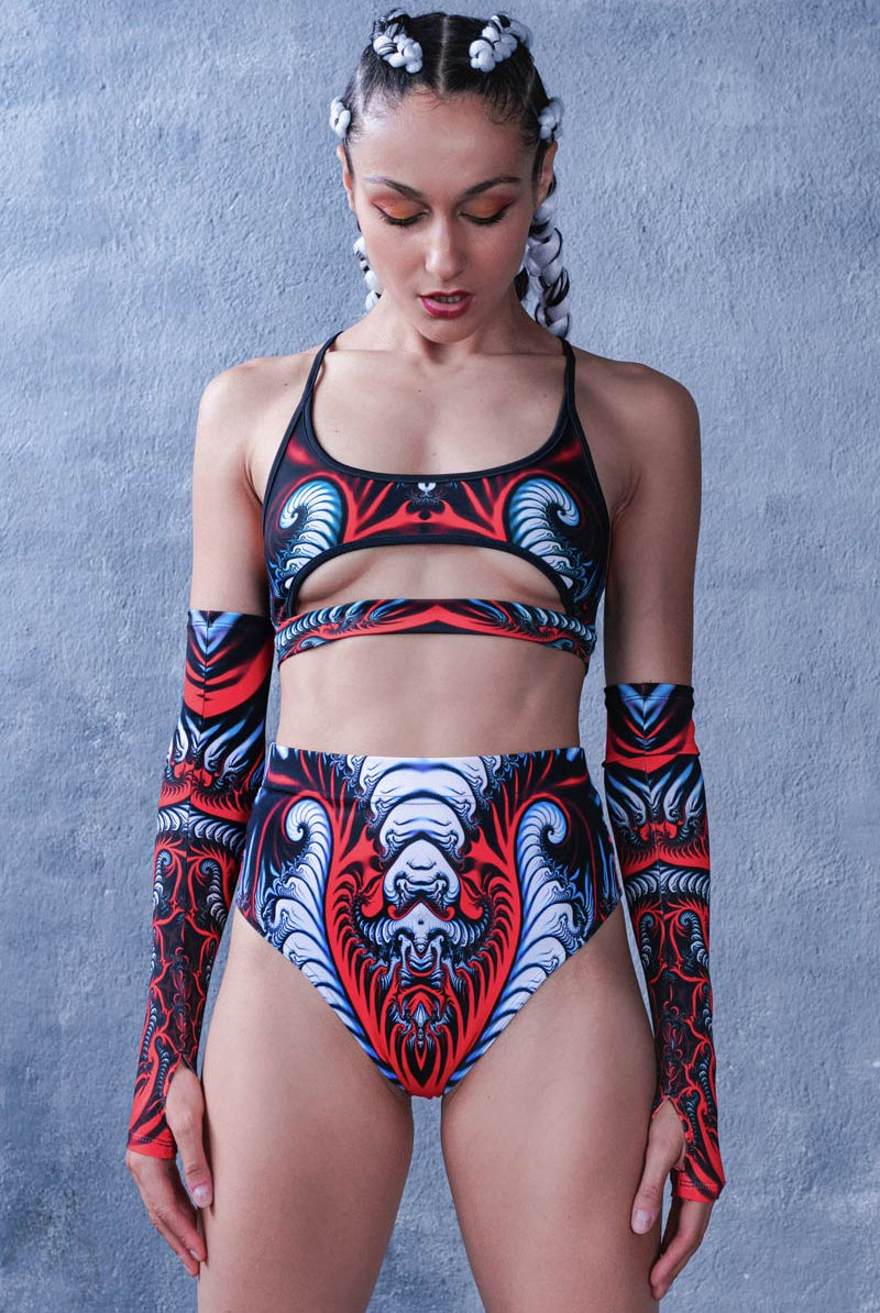 Red Serpent Booty Shorts Set Front View