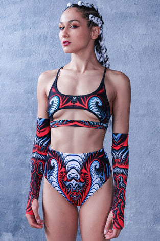 Rave Outfit Red Serpent Booty Shorts Set Side View