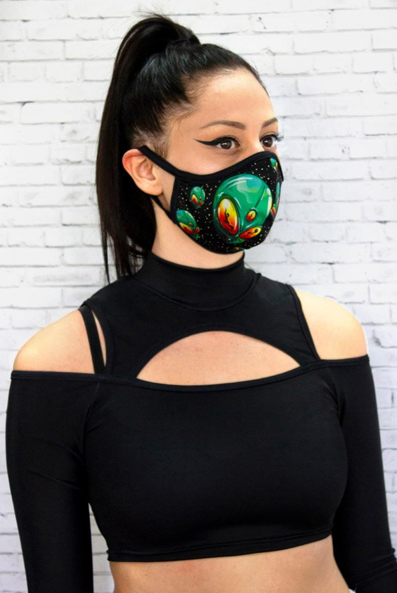 Alien Head Reusable Face Mask Left View