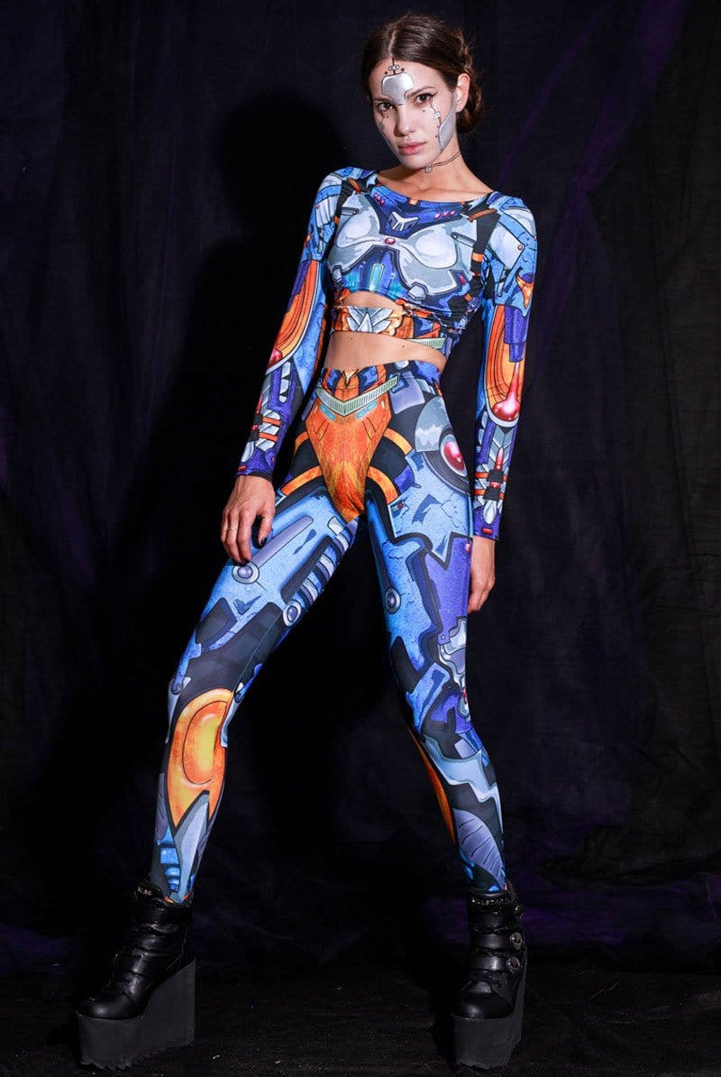 Blue Robot Leggings Set Full View