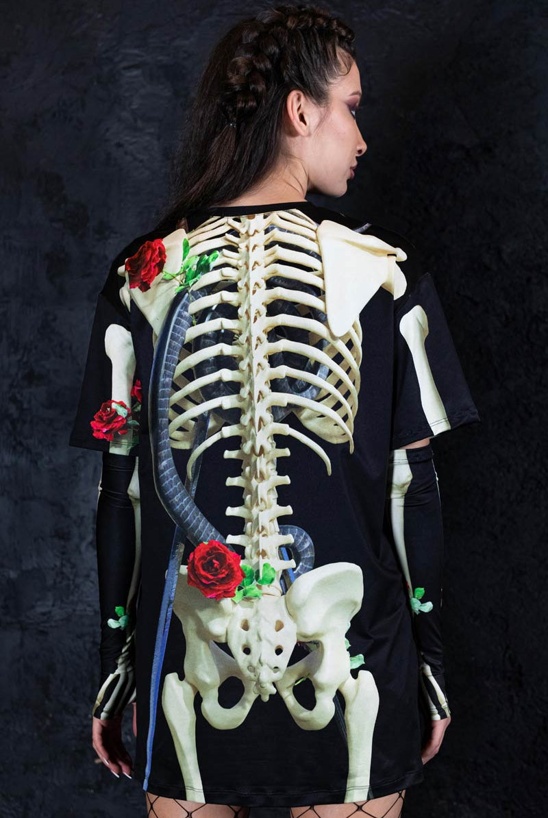 Skeleton & Roses Oversized Tee Dress Back View