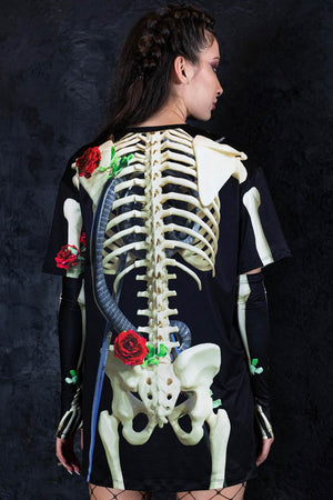 Skeleton & Roses Oversized Tee Dress Back View