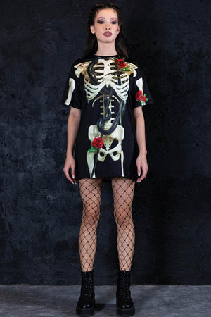 Skeleton & Roses Oversized Tee Dress Full View