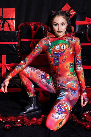 Devil's Party Red Slim-fit Onesie Side View