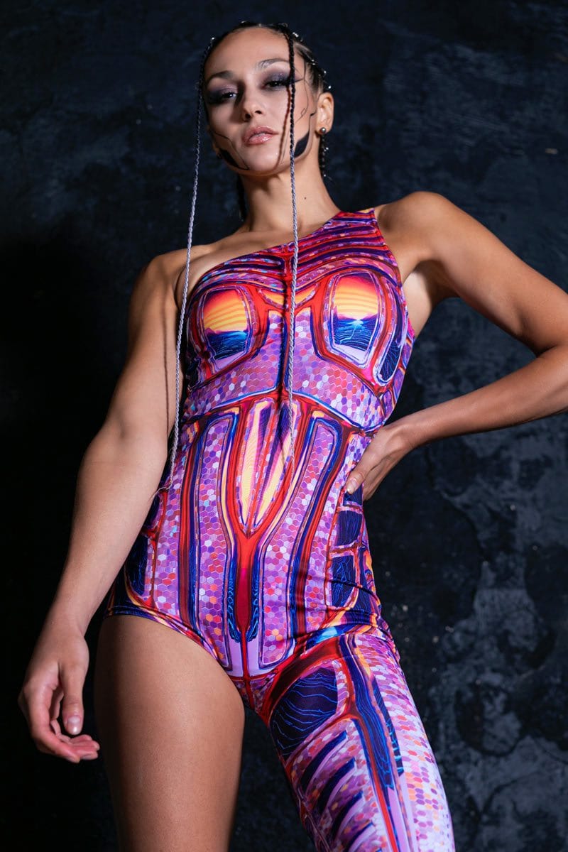 Space Girl Sci-fi One Leg Jumpsuit Front View