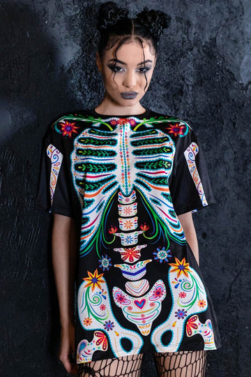 Sugar Skeleton Oversized Tee Dress, Skeleton Shirt Womens, Day of the Death Tee Dress, Funny Skeleton T-Shirt, Skeleton Oversized Shirt For Women, L