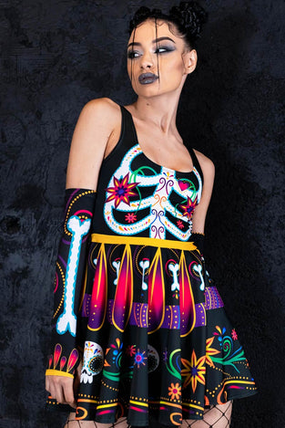 Sugar Skeleton Skater Dress Close View