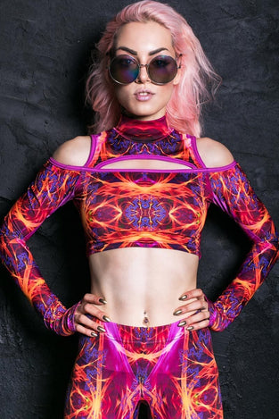 Rave Outfit Supernova Cold Shoulder Crop Top Close View