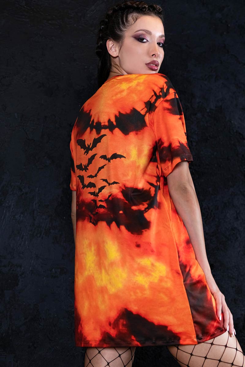 Tie Dye Pumpkin Oversized Tee Dress Side View